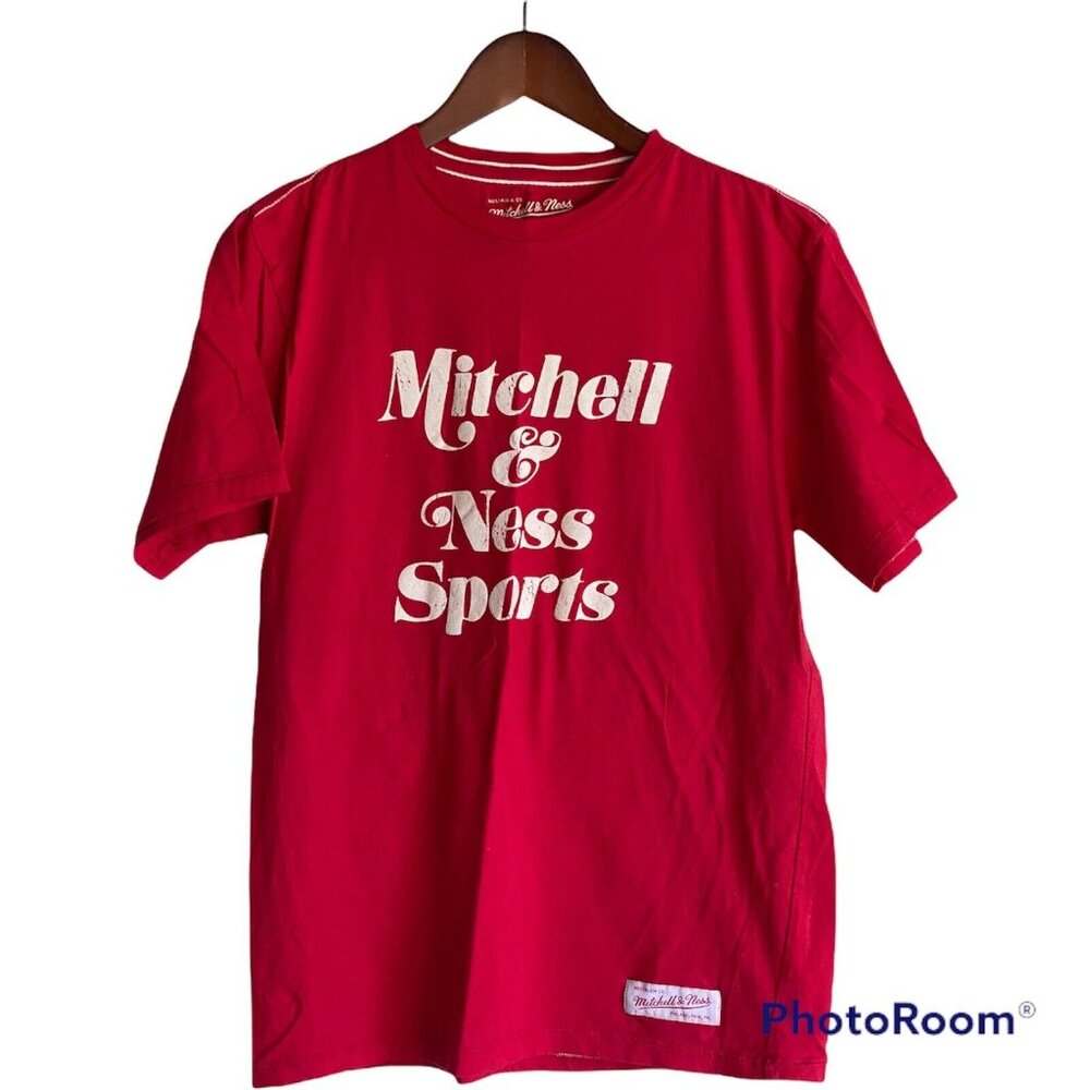 Mitchell & Ness Red S/S T-Shirt Men's Size M Medium Spell-Out Tailored Fit - Picture 7 of 11